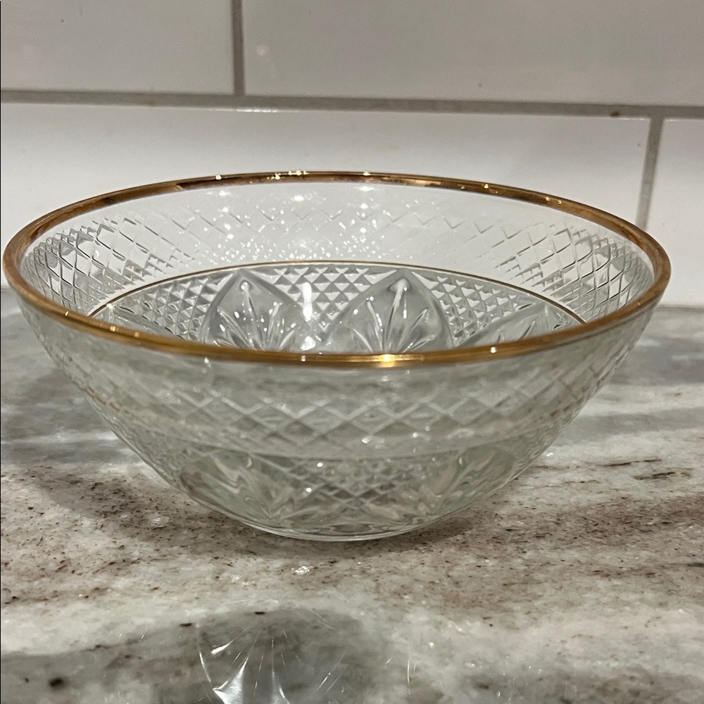 Crystal Glass Bowl with Gold Accent